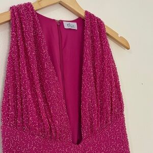Oh Polly Fully Beaded Pink Mini Dress Sexy Plunge Formal Prom Glam Coquette 14